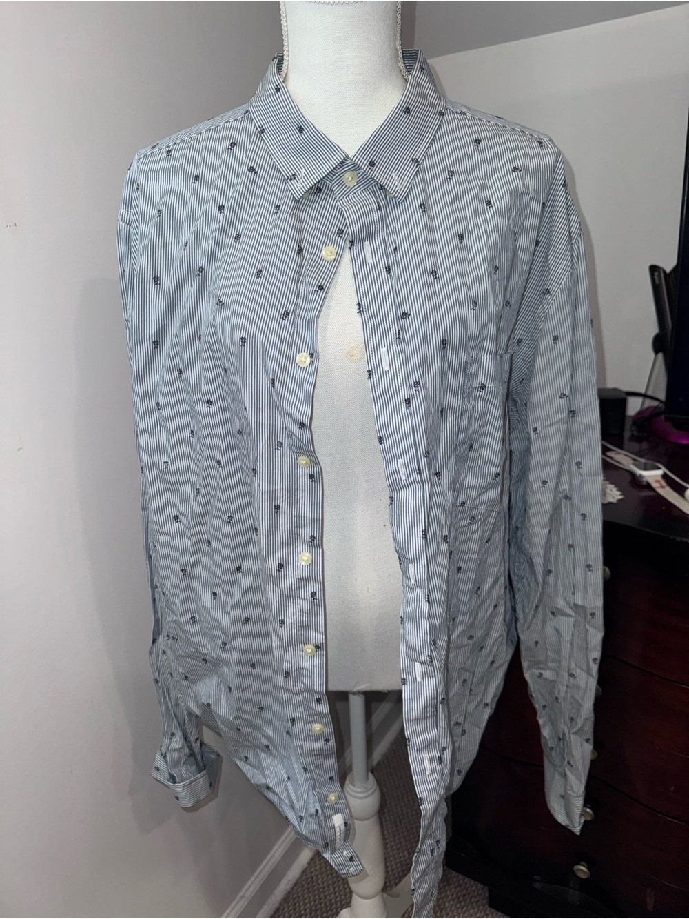 Goodfellow & Co Striped Light Blue Men's Dress Shirt with Micro Anchor Print
